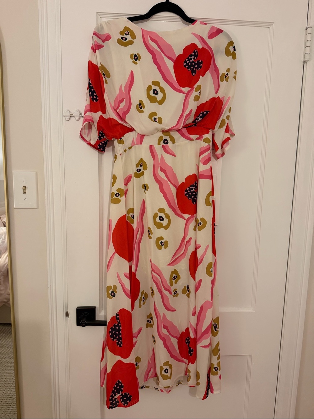 Cream Maxi Dress with Red & Pink Floral Print